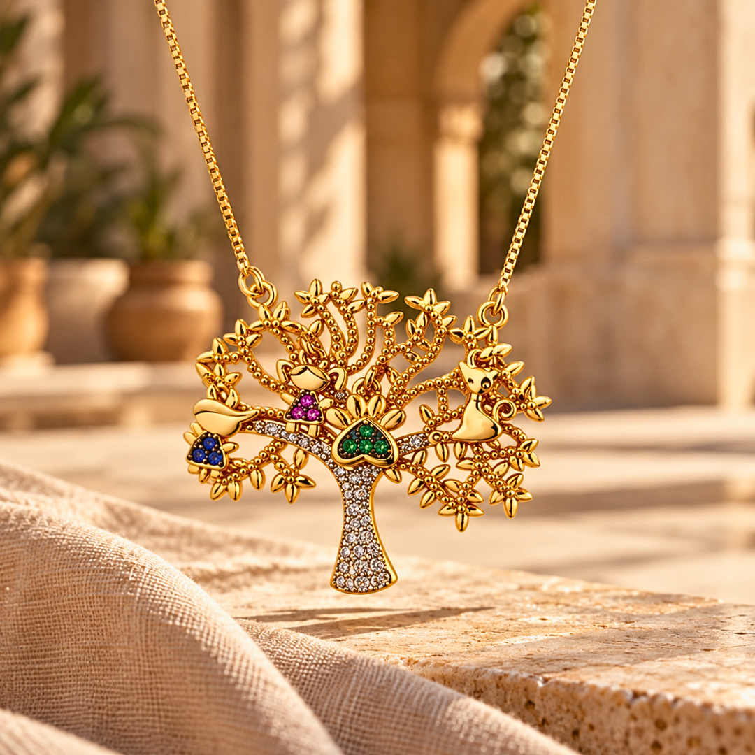 Collier EDEN - Arbre de vie serti de zircons naturels et plaqué or