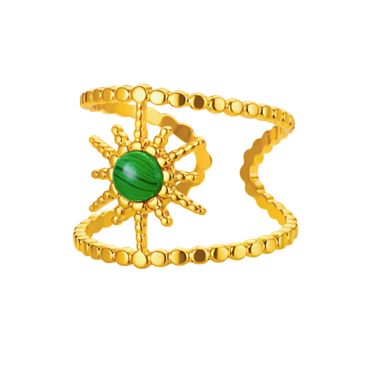 Bague GAIA - Malachite naturelle et titane inoxydable plaqué or