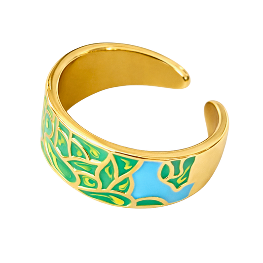 Bague OASIS - Cuivre plaqué or et peinture à l'huile pour bijoux