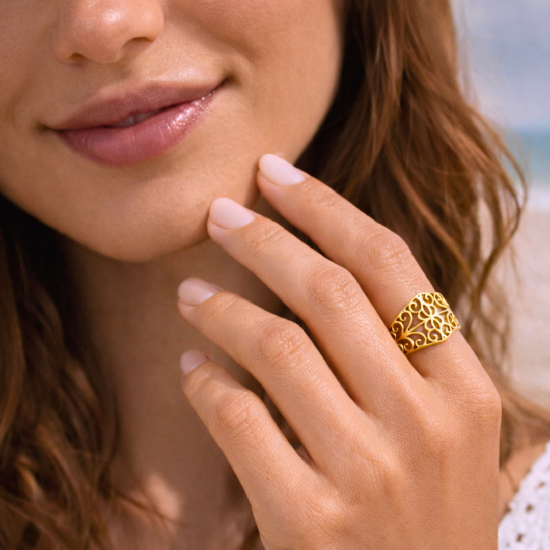 Bague EMMA - Bijou inoxydable plaqué or aux motifs ajourés