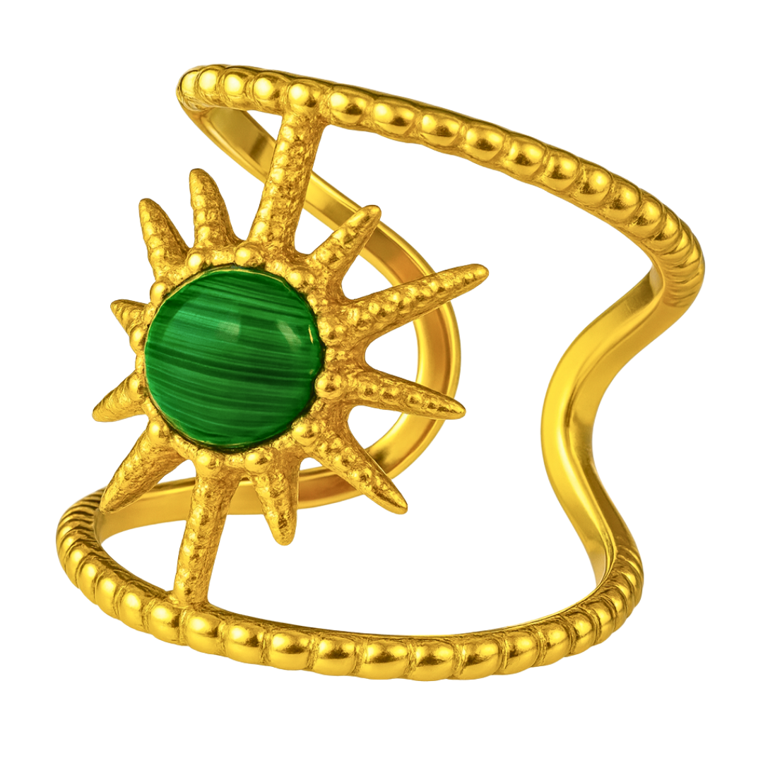 Bague GAIA - Pierre malachite naturelle et titane inoxydable plaqué or