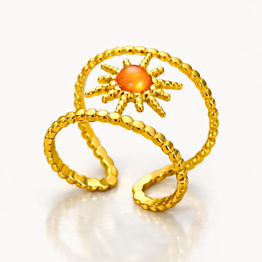 Bague MERCURI - Bijou inoxydable plaqué or et œil de chat naturel