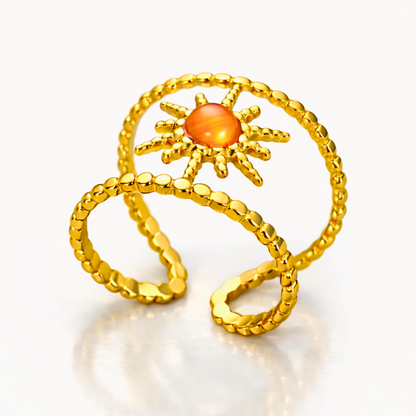 Bague MERCURI - Bijou inoxydable plaqué or et œil de chat naturel