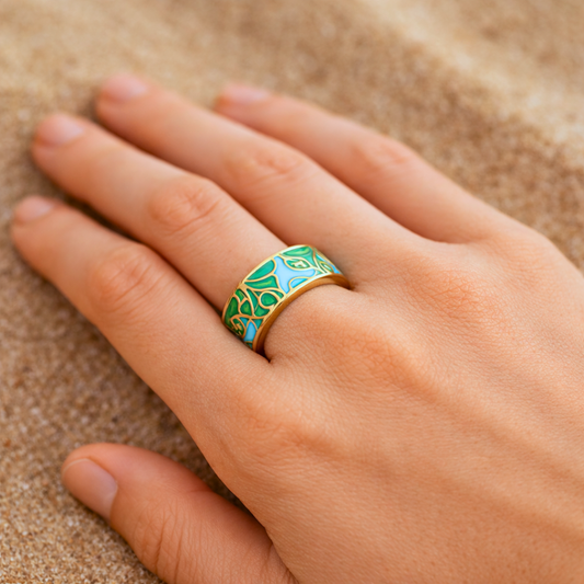 Bague OASIS - Cuivre plaqué or et peinture à l'huile pour bijoux