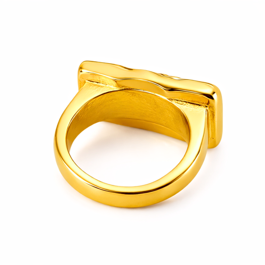 Bague OLYMPE - Acier inoxydable plaqué or - zircons et malachite