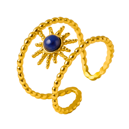 Bague ORION - Lapis lazuli naturel et acier inoxydable plaqué or