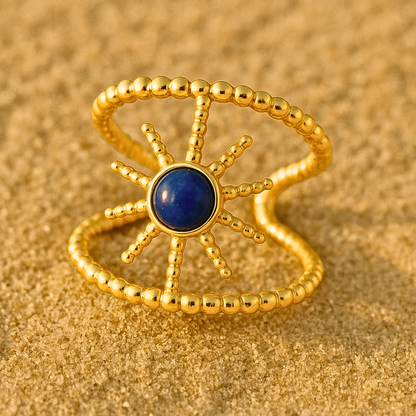 Bague ORION - Lapis lazuli naturel et acier inoxydable plaqué or