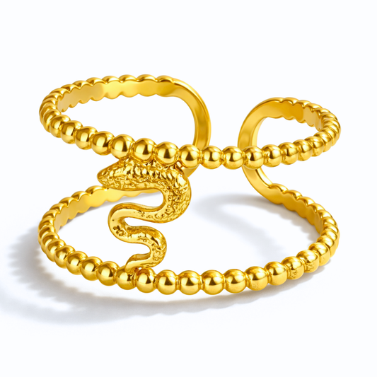 Ensemble PYTHON - Bague et bracelet assortis inoxydables plaqués or