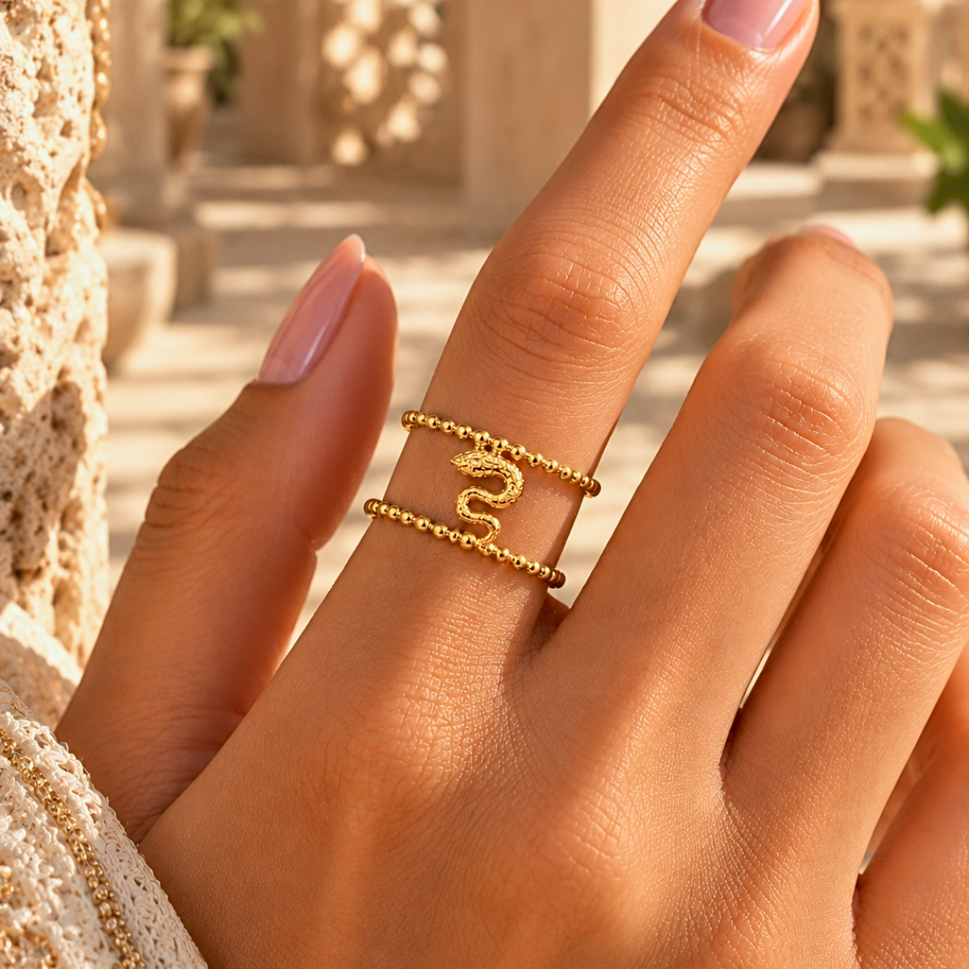 Bague PYTHON - Titane inoxydable plaqué or