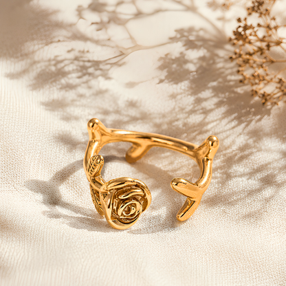 Bague ROSE - Bijou floral en acier inoxydable plaqué or