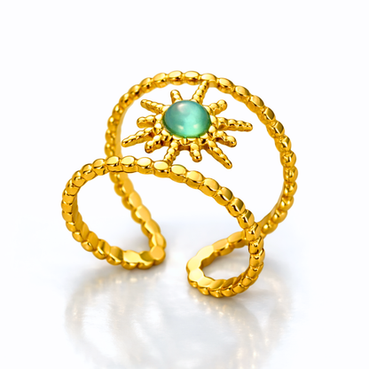 Bague SATURNA - Bijou inoxydable plaqué or et œil de chat naturel