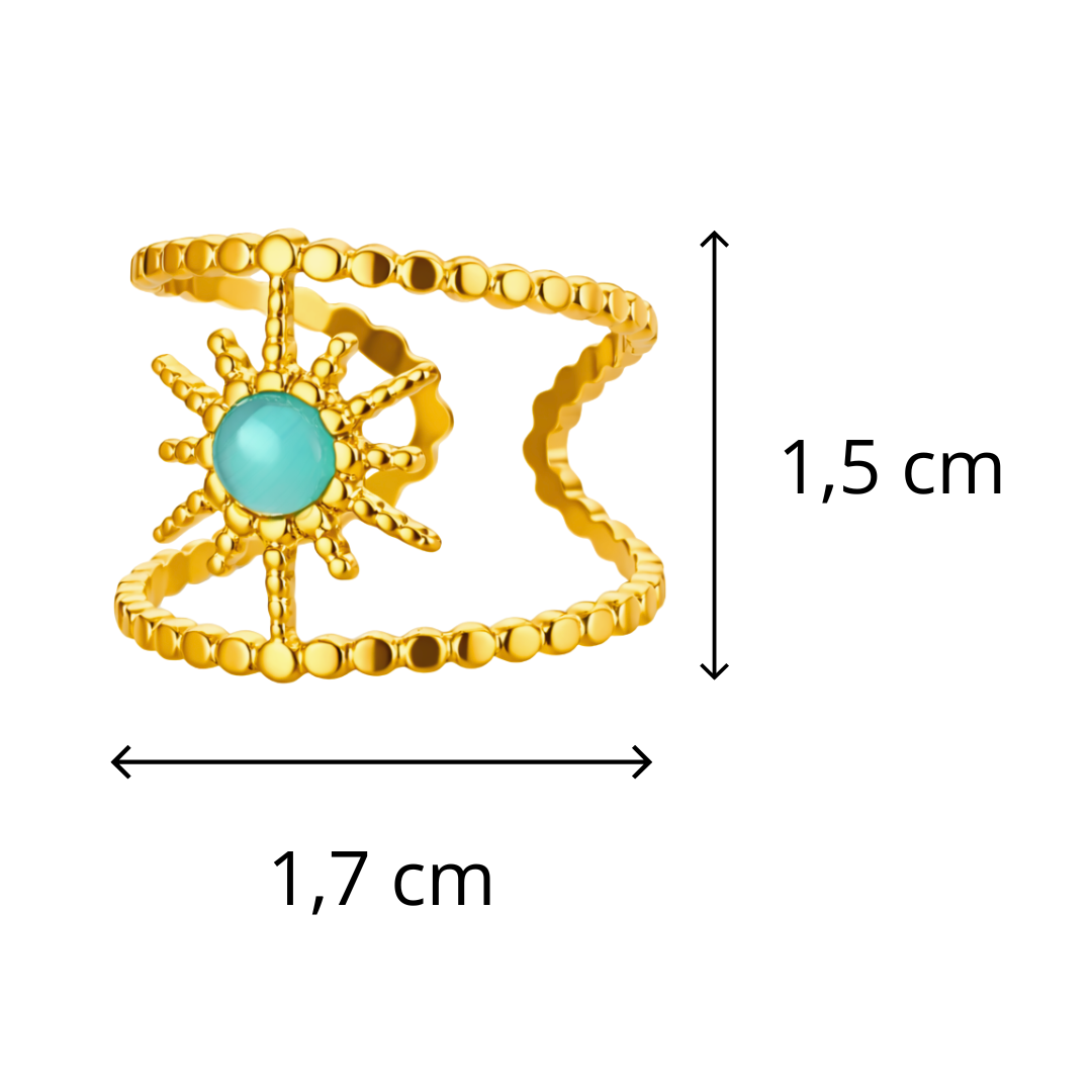 Bague SATURNA - Bijou inoxydable plaqué or et œil de chat naturel