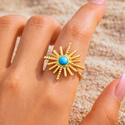 Bague SIRIUS - Turquoise et acier inoxydable plaqué or