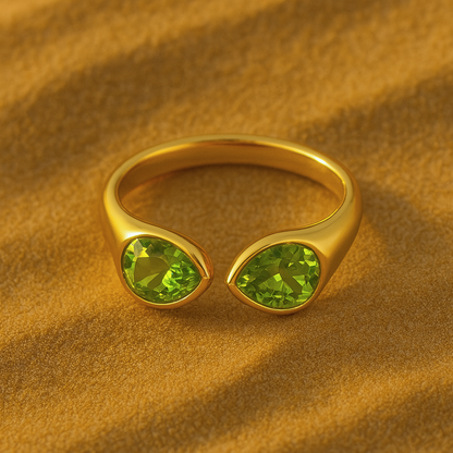 Bague ZIRCONA vert - Acier inoxydable plaqué or et zircons naturels