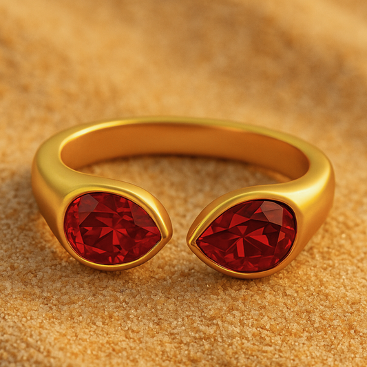 Bague ZIRCONA rouge - Acier inoxydable plaqué or et zircons naturels