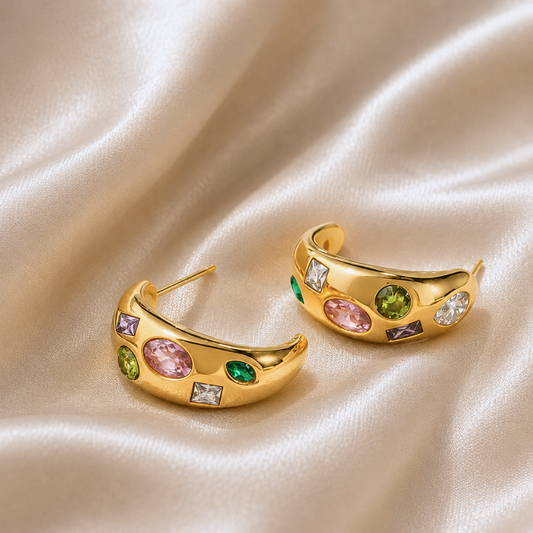 Boucles d'oreilles CHROMA - Acier inoxydable plaqué or et zircon naturel