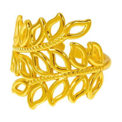 Bague FEUILLAGE - Acier inoxydable plaqué or