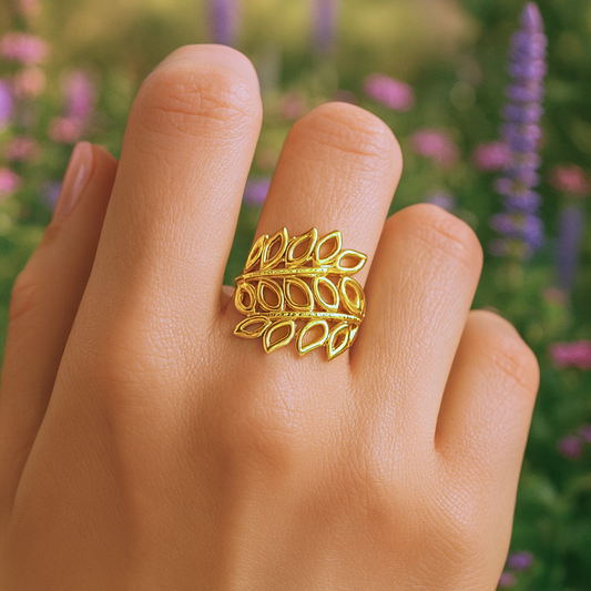 Bague FEUILLAGE - Acier inoxydable plaqué or