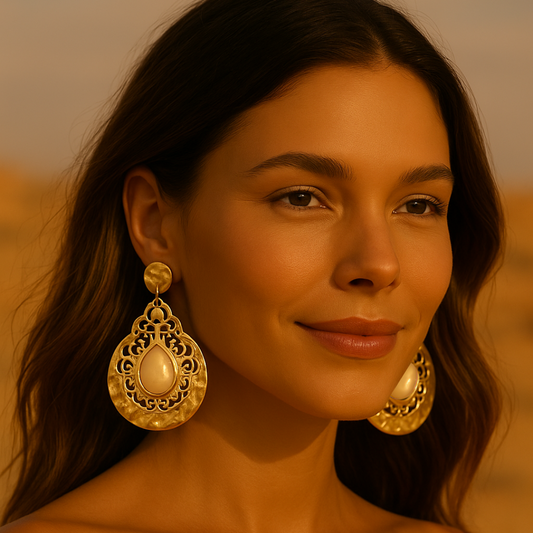 Boucles d'oreilles IMPERATRICE - Pierres précieuses opales naturelles et acier inoxydable plaqué or