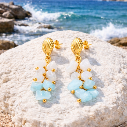 Boucles d'oreilles LAGON - Quartz naturel et acier inoxydable plaqué or