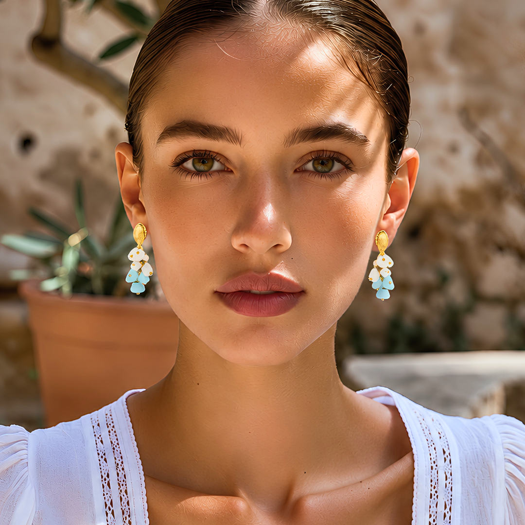 Boucles d'oreilles LAGON - Pierre naturelle et acier inoxydable plaqué or