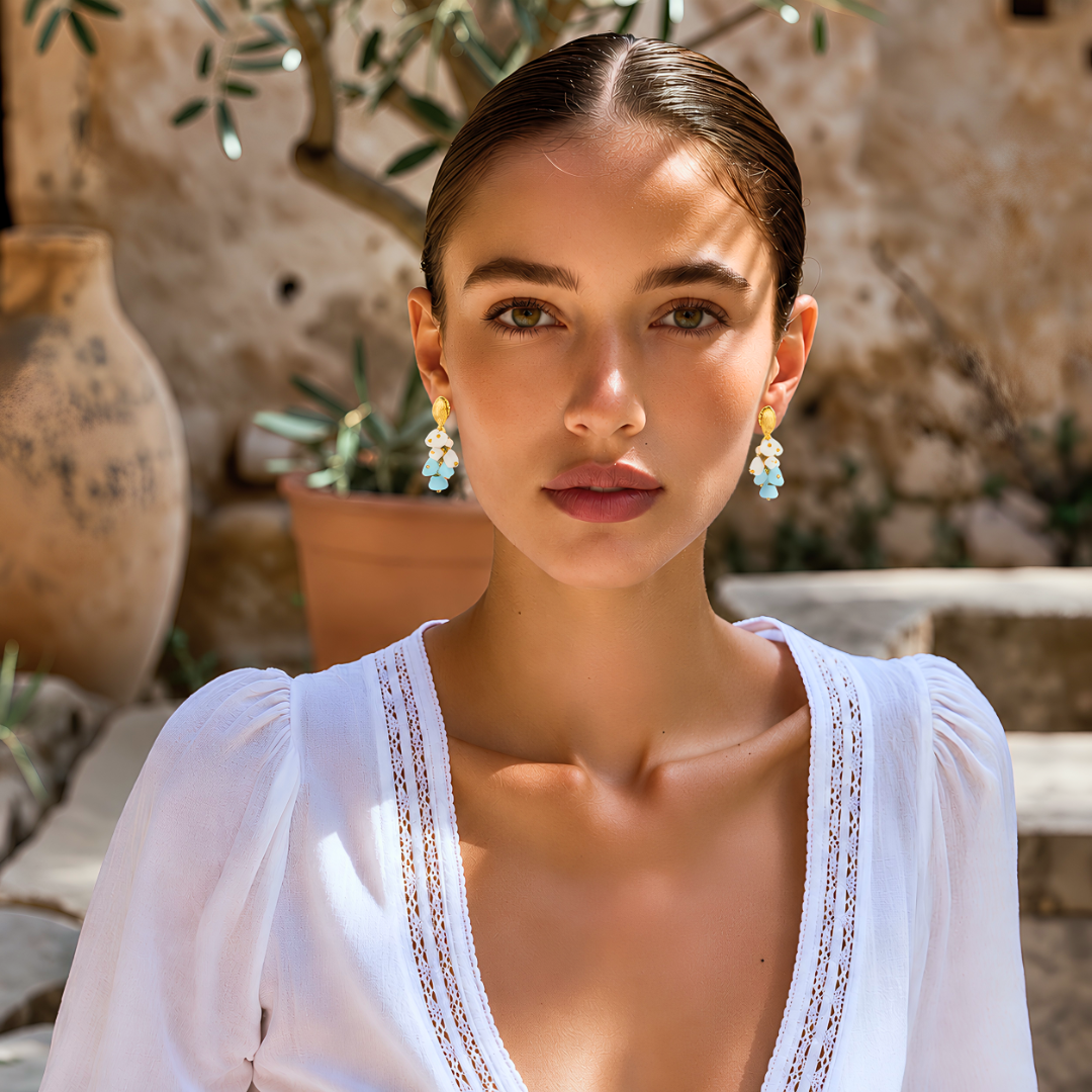 Boucles d'oreilles LAGON - Pierre naturelle et acier inoxydable plaqué or