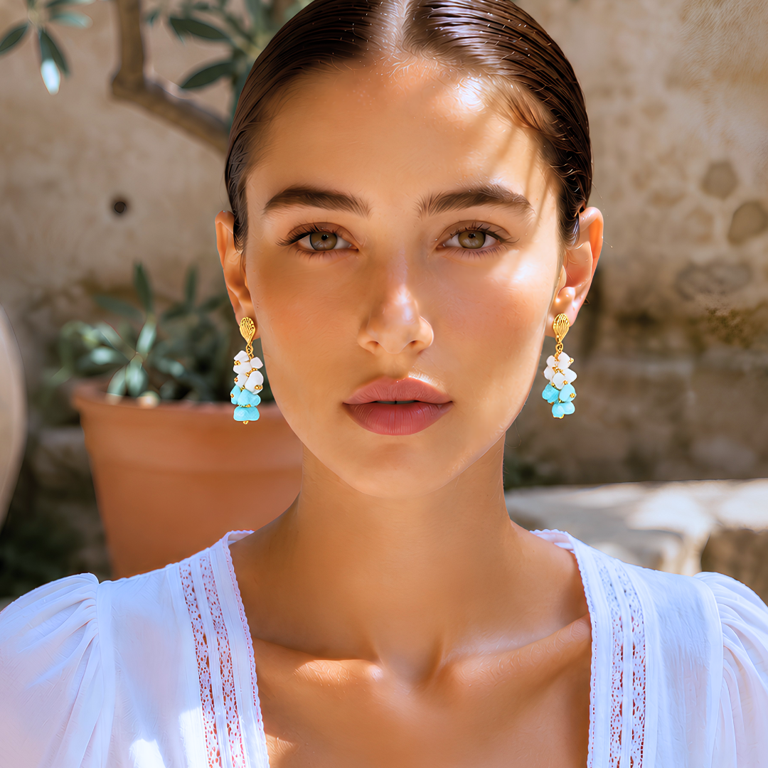 Boucles d'oreilles LAGON - Pierre naturelle et acier inoxydable plaqué or