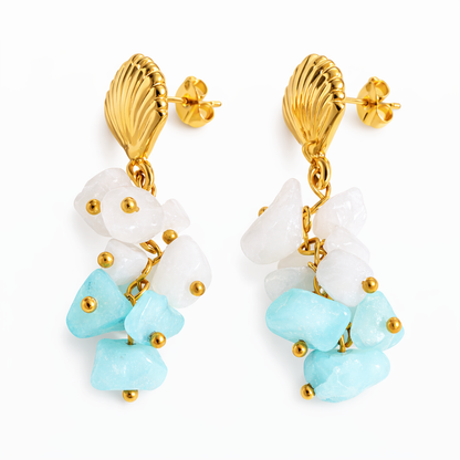 Boucles d'oreilles LAGON - Quartz naturel et acier inoxydable plaqué or