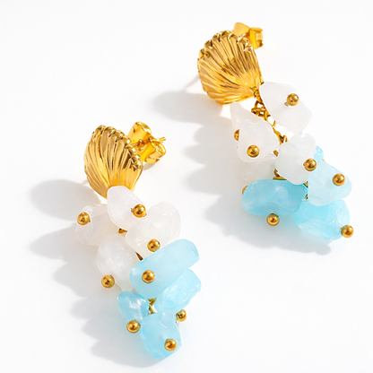 Boucles d'oreilles LAGON - Quartz naturel et acier inoxydable plaqué or