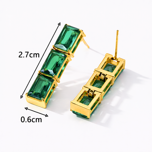 Boucles d'oreilles RADIANCE vert - Zircons et acier inoxydable plaqué or