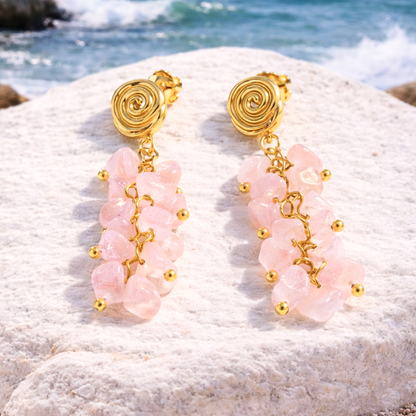 Boucles d'oreilles RIVAGE - Quartz naturel et acier inoxydable plaqué or