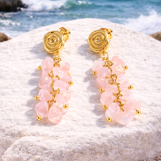 Boucles d'oreilles RIVAGE - Quartz naturel et acier inoxydable plaqué or