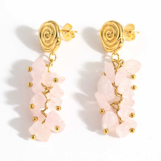 Boucles d'oreilles RIVAGE - Quartz naturel et acier inoxydable plaqué or