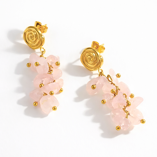 Boucles d'oreilles RIVAGE - Quartz naturel et acier inoxydable plaqué or