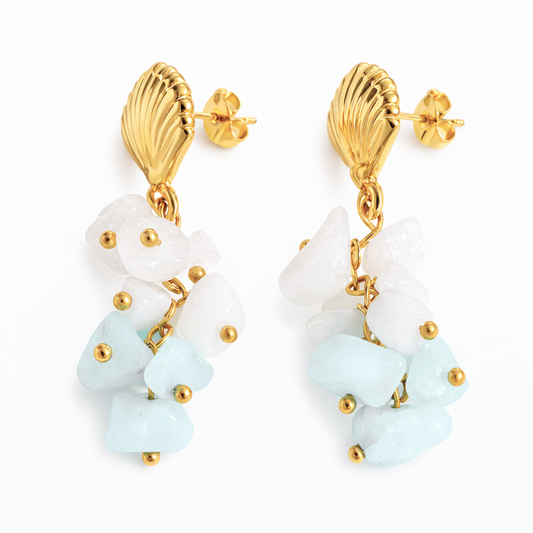 Boucles d'oreilles LAGON - Quartz naturel et acier inoxydable plaqué or