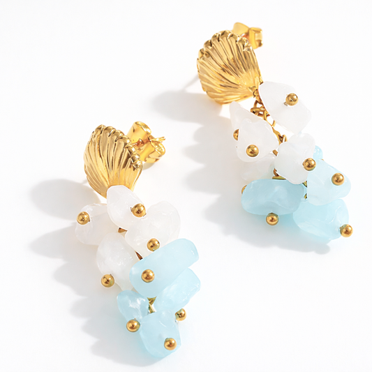 Boucles d'oreilles LAGON - Quartz naturel et acier inoxydable plaqué or