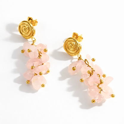 Boucles d'oreilles RIVAGE - Quartz naturel et acier inoxydable plaqué or