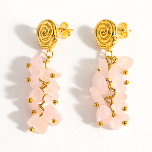 Boucles d'oreilles RIVAGE - Quartz naturel et acier inoxydable plaqué or