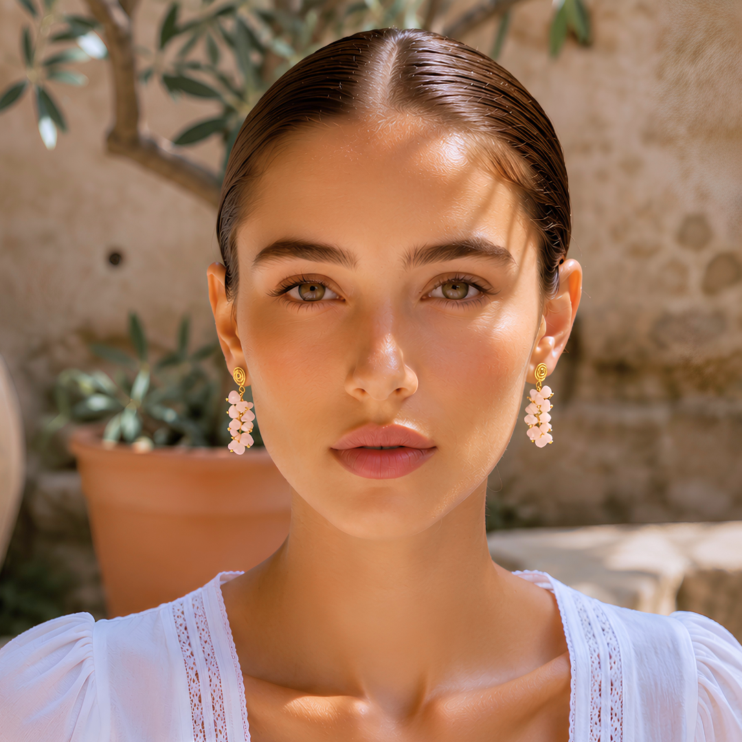 Boucles d'oreilles RIVAGE -Pierre naturelle et acier inoxydable plaqué or