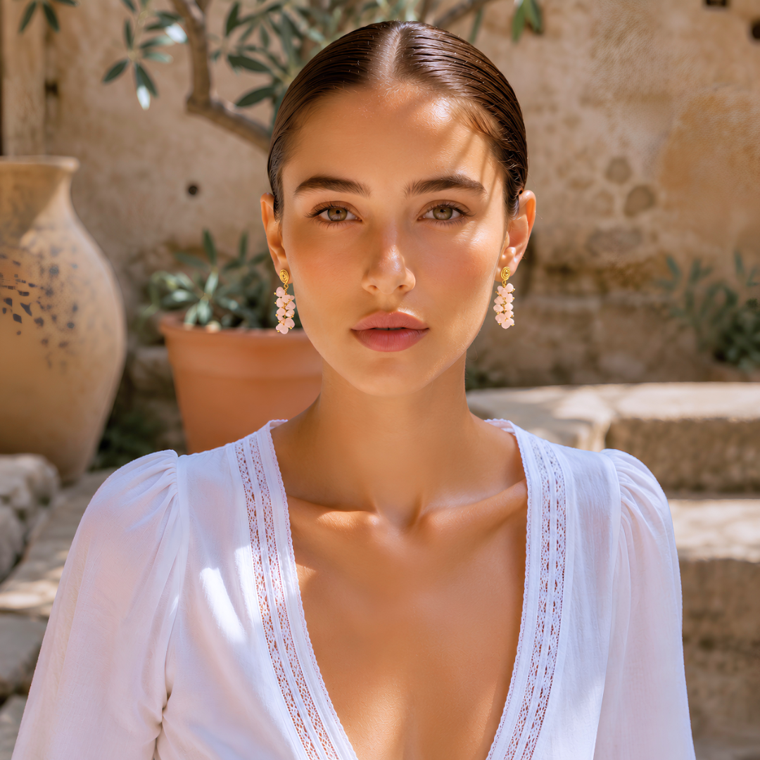 Boucles d'oreilles RIVAGE -Pierre naturelle et acier inoxydable plaqué or