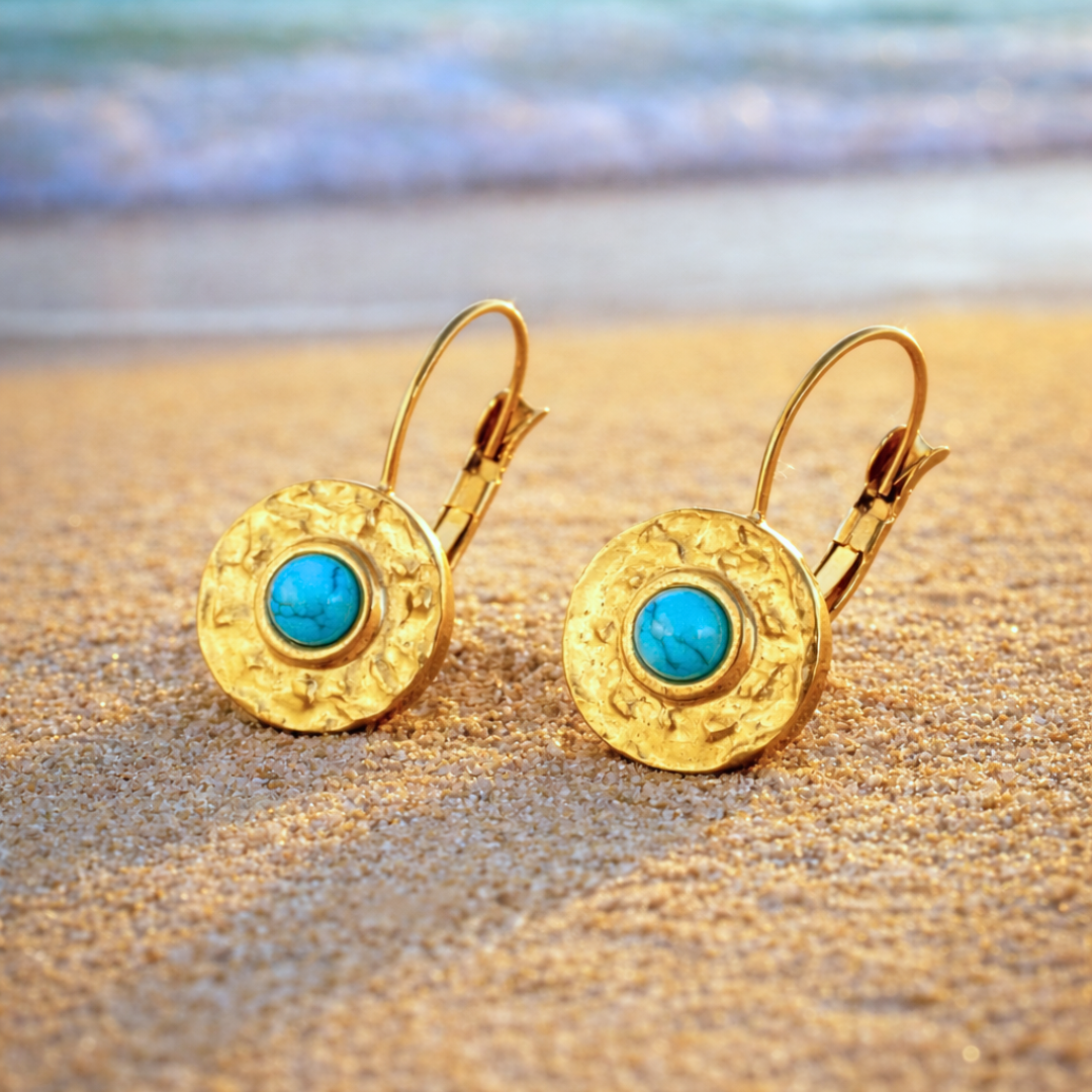 Boucles d'oreilles SIRENE bleu - Bijoux inoxydables plaqués or et pierres naturelles