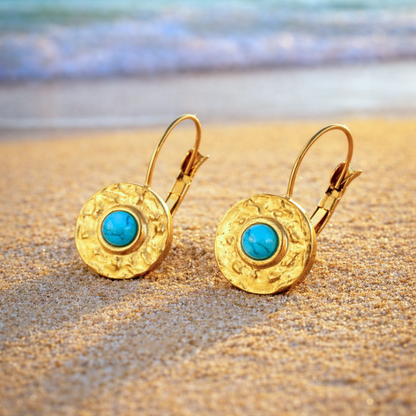 Boucles d'oreilles SIRENE bleu - Bijoux inoxydables plaqués or et pierres naturelles