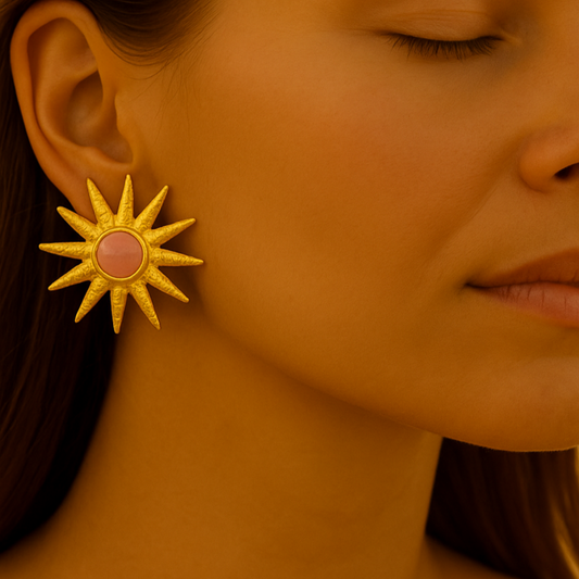 Boucles d'oreilles SOLARIA - Pierres précieuses opales naturelles et acier inoxydable plaqué or