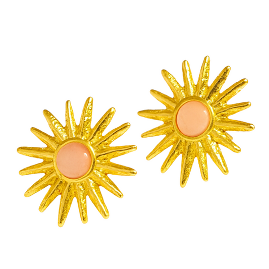 Boucles d'oreilles SOLARIA - Pierres précieuses opales naturelles et acier inoxydable plaqué or