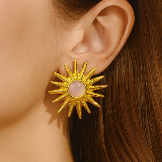 Boucles d'oreilles SOLARIA - Pierres précieuses opales naturelles et acier inoxydable plaqué or