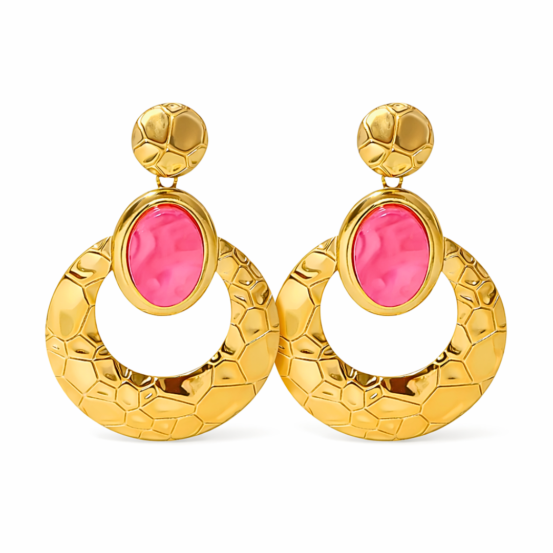 Boucles d'oreilles VOLUPTE rose - Bijoux inoxydables plaqués or et résine