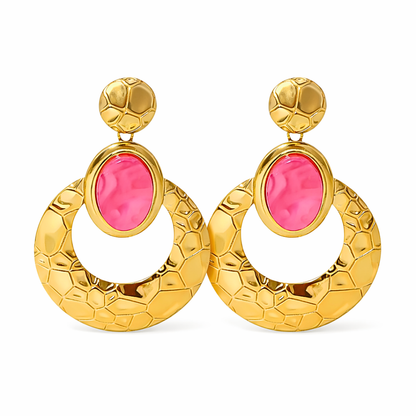 Boucles d'oreilles VOLUPTE rose - Bijoux inoxydables plaqués or et résine