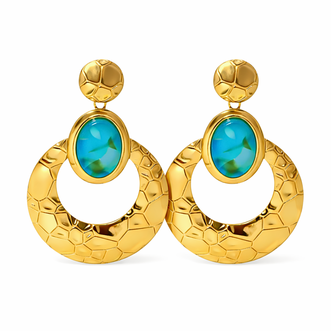 Boucles d'oreilles VOLUPTE bleu - bijoux inoxydables plaqués or et résine