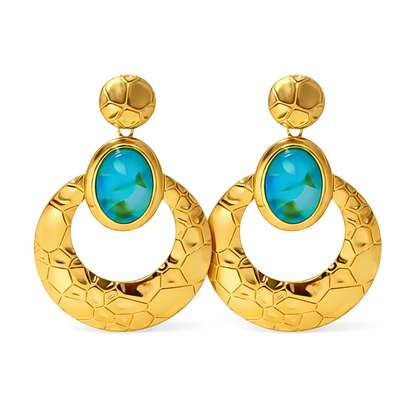 Boucles d'oreilles VOLUPTE bleu - bijoux inoxydables plaqués or et résine