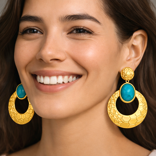 Boucles d'oreilles VOLUPTE bleu - bijoux inoxydables plaqués or et résine